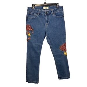 Dittos Women's Embroidered Floral Jeans Blue Denim Size 10 Cute Casual